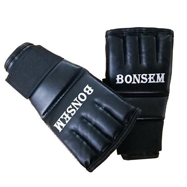 Adults Half Finger Leather Boxing Gloves Black Gloves Boxing