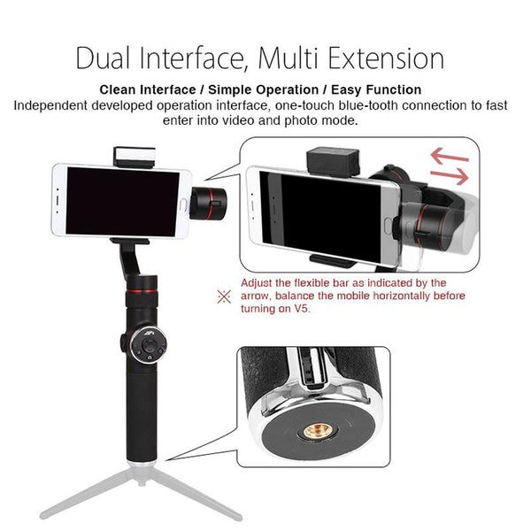 3 Axis Gimbal Stabilizer With Tripod Mount & Fill Light For Smartphones Black Stabilizers
