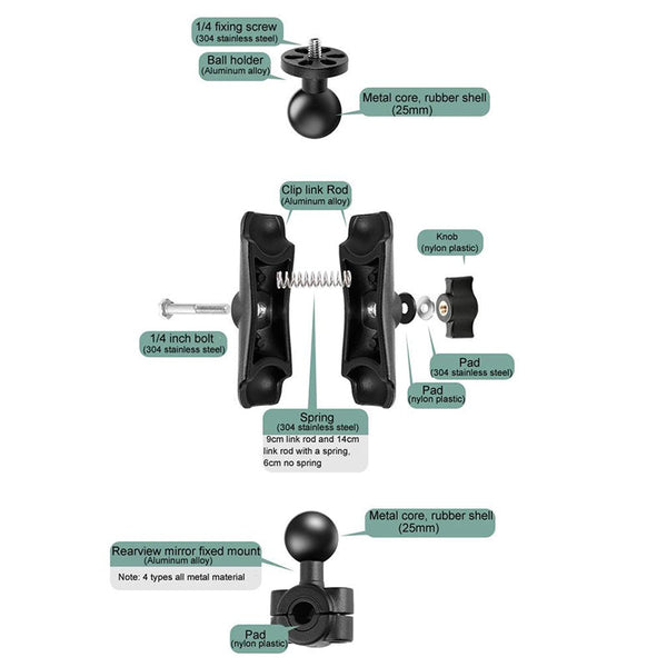 25 Millimetre Ball Head Motorcycle Rearview Mirror Mount Holder For Action Cameras Bike Camera Holders Mounts