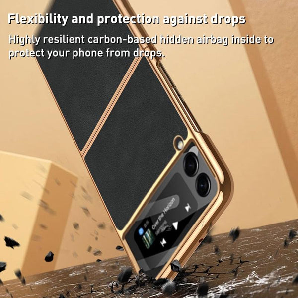 For Samsung Galaxy Z Fold4 5G Foldable Lambskin Phone Case Electroplated Navy Blue Other Mobile Accessories