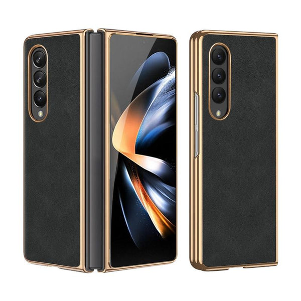For Samsung Galaxy Z Fold4 5G Foldable Lambskin Phone Case Electroplated Navy Blue Other Mobile Accessories