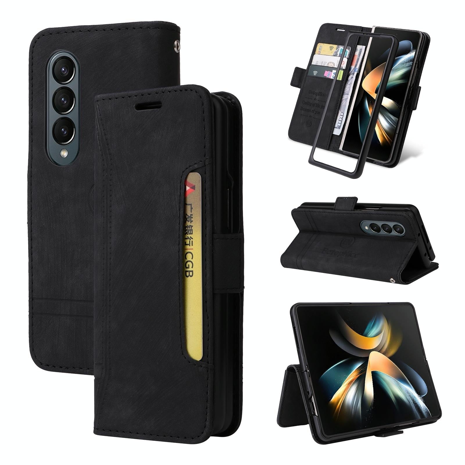 For Samsung Galaxy Z Fold4 5G Leather Dual Buckle Phone Case Black Cases Covers & Skins