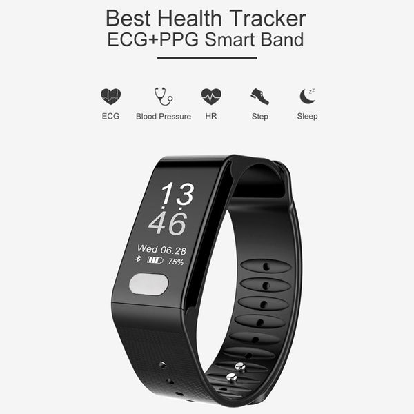 Oled Fitness Tracker With Ecg Heart Rate Bp And Sleep Monitoring Sports Mode Black Activity Trackers