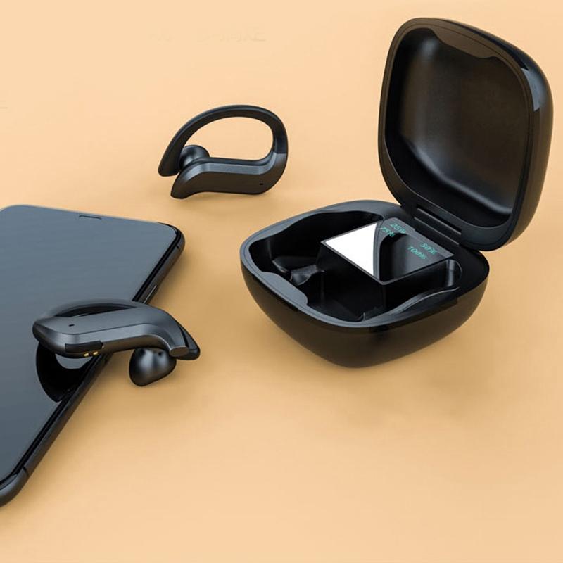 258 Wireless Ear Mounted Bluetooth Earphone With Charging Box And Digital Display Black Earbuds