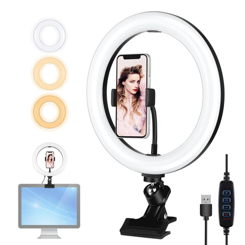 10.2" Dimmable Ring Light With Monitor Clip Usb Power Dual Color Modes & Phone Clamp Black Other Lighting & Studio