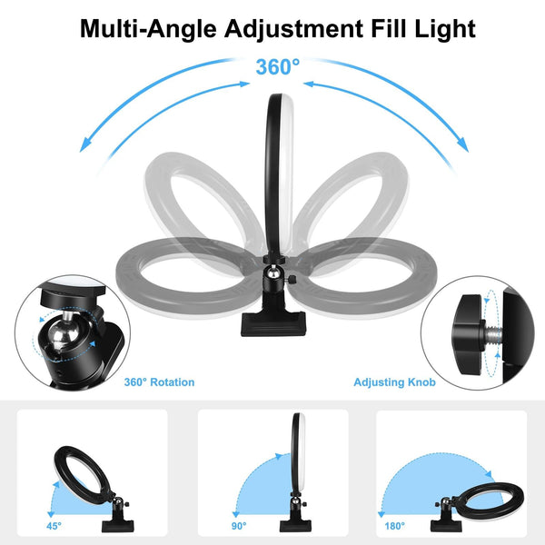 10.2" Dimmable Ring Light With Monitor Clip Usb Power Dual Color Modes & Phone Clamp Black Other Lighting & Studio