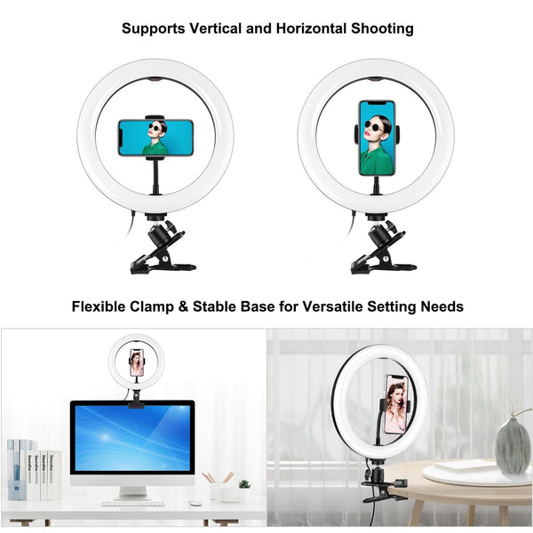 10.2" Dimmable Ring Light With Monitor Clip Usb Power Dual Color Modes & Phone Clamp Black Other Lighting & Studio