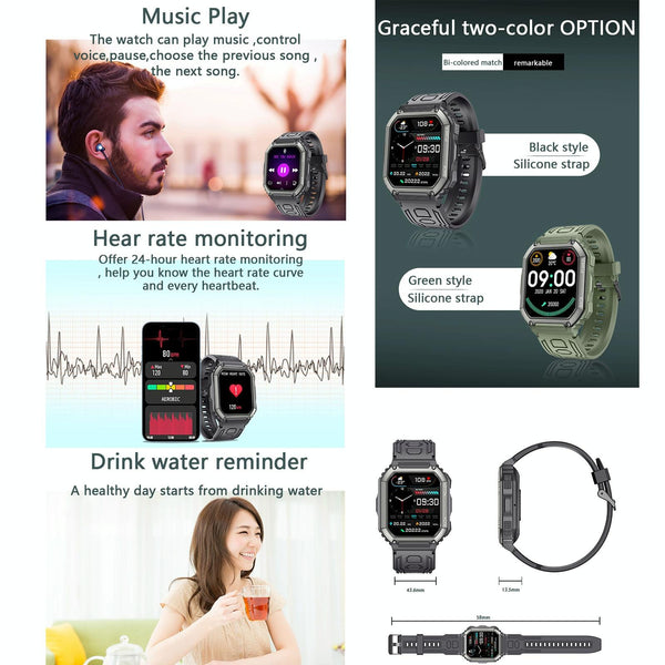 Waterproof Pedometer Sport Smart Watch Support Heart Rate Blood Pressure Monitoring Bt Calling Black Smart Watches