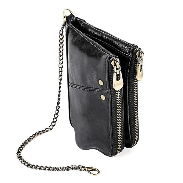 Leather Wallet With Rfid Protection And Strap Card Slots Black Wallets