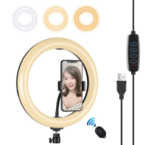 26Cm Usb 3 Modes Dimmable Led Ring Light With Phone Clamp Selfie Lights