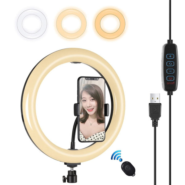 26Cm Usb 3 Modes Dimmable Led Ring Light With Phone Clamp Selfie Lights