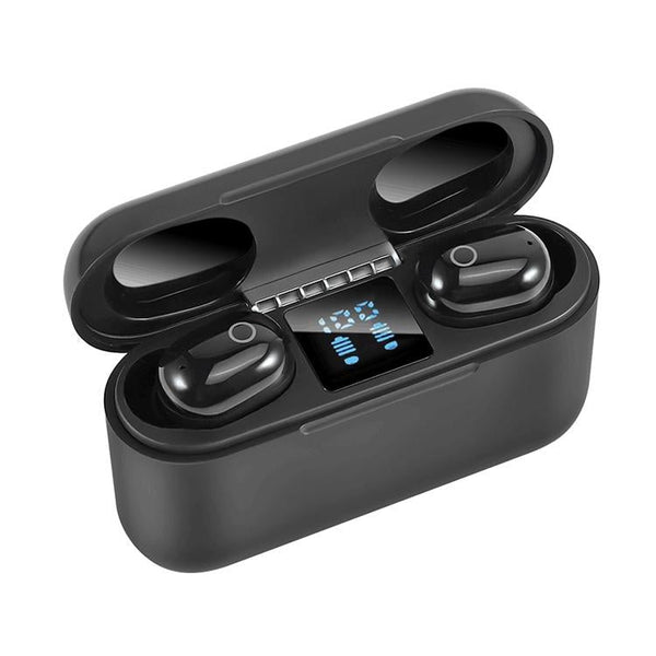 Wireless Bluetooth Headset With 2000Mah Charging Case Touch & Magnetic Black Earbuds