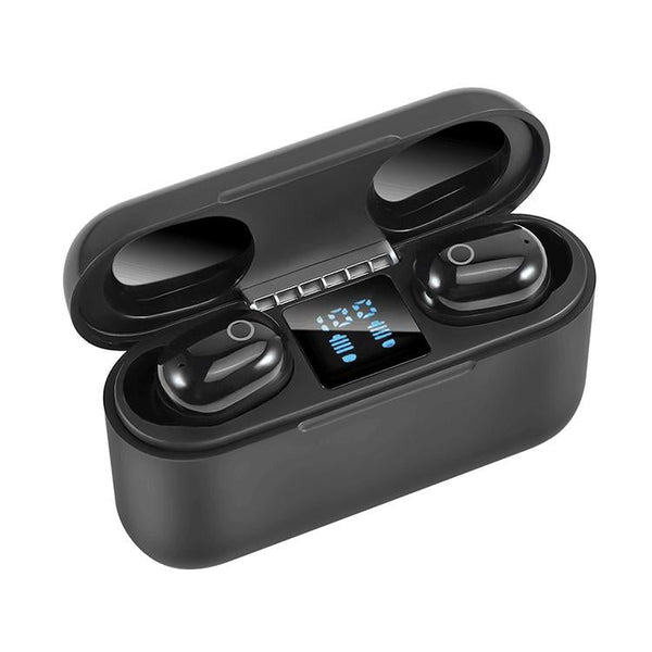 Wireless Bluetooth Headset With 2000Mah Charging Case Touch & Magnetic Black Earbuds