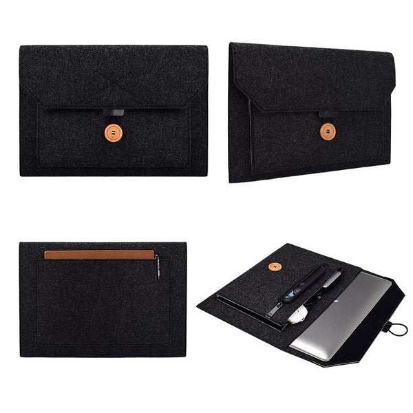 Parallel Deals Versatile Felt Laptop Inner Bag With Button Closure Black Laptop Cases & Bags