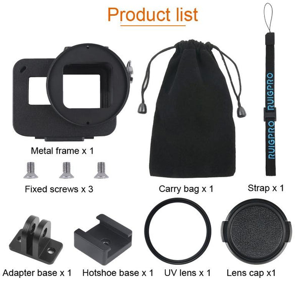 Aluminum Protective Cage With Insurance Frame And 52Mm Uv Lens For Gopro Hero7 / 6 5_Black Camera Cases Bags & Covers