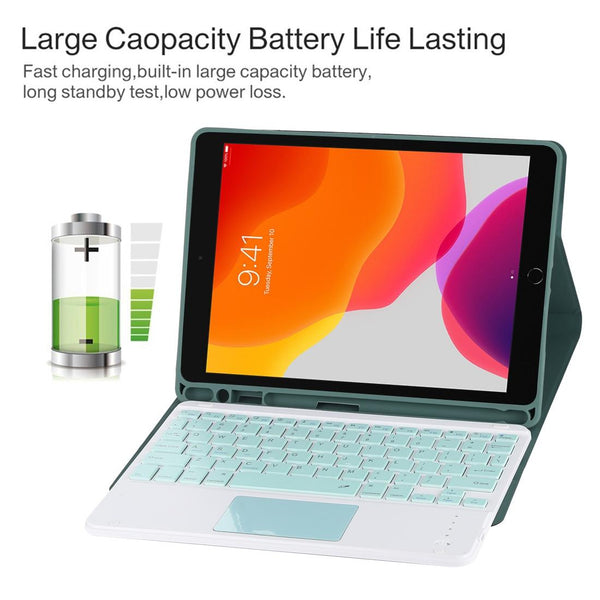 Bluetooth Keyboard & Tablet Case For Ipad 10.2 / Air 2019 Detachable Touch Pad Pen Slot Holder Microfiber Leather Black Light Green Keyboards
