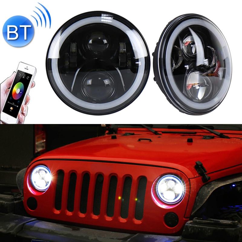 2 Pcs 7 Inch Dc12v 6000K 6500K 50W Car Led Headlight Cree Lamp Beads For Jeep Wrangler / Harley Support App + Bluetooth Control Black Led Car Lights