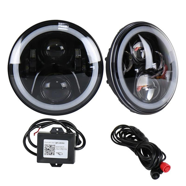 2 Pcs 7 Inch Dc12v 6000K 6500K 50W Car Led Headlight Cree Lamp Beads For Jeep Wrangler / Harley Support App + Bluetooth Control Black Led Car Lights