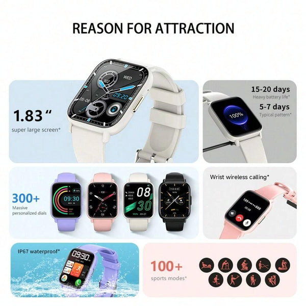 1.83In Ip68 Waterproof Smart Watch Support Monitoring Heart Rate Blood Oxygen Pressure Black Smart Watches
