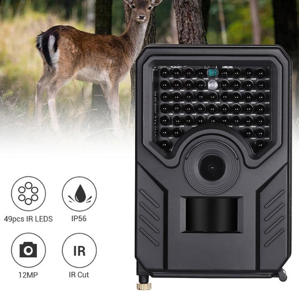 12Mp 1080P Hd Infrared Hunting Trail Camera With 120 Degree Wide Angle Lens And Ip56 Waterproof Design Supports Tf Card Pir Distance 15M Black Digital