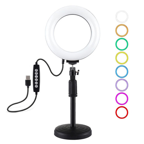 Usb 10 Modes 8 Colour Led Ring Light With Tripod Mount For Audio And Video Use Tripods & Monopods