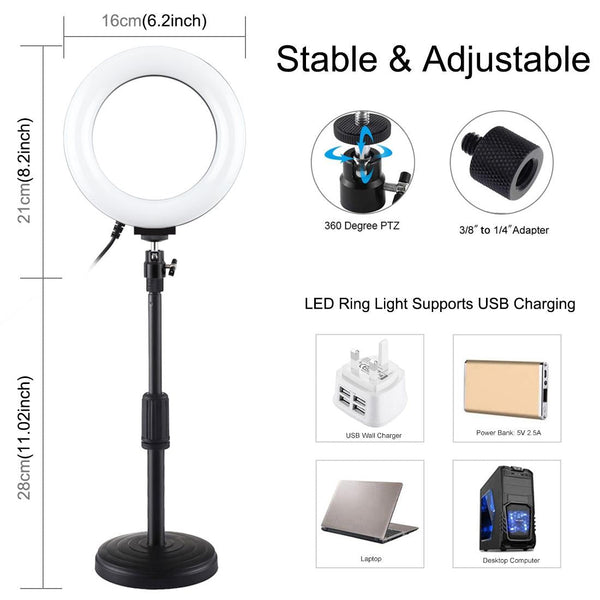 Usb 10 Modes 8 Colour Led Ring Light With Tripod Mount For Audio And Video Use Tripods & Monopods