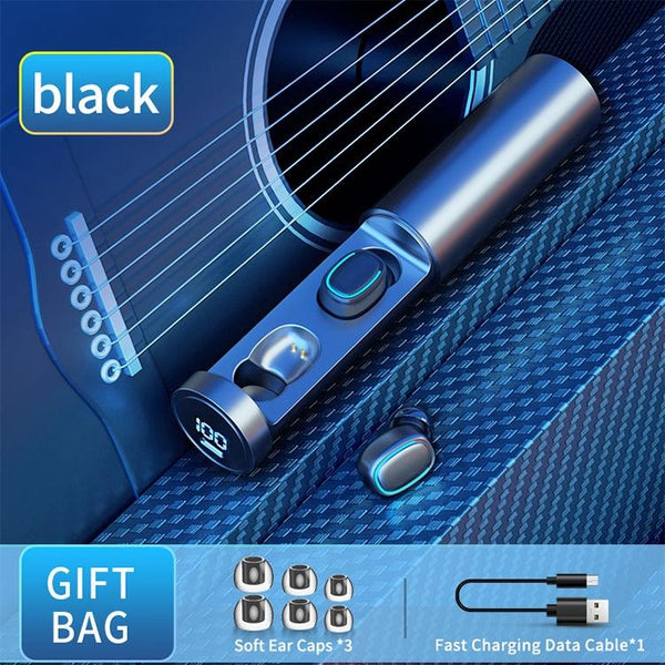 True Wireless Bluetooth Earphones With Digital Display And Charging Box Black Earbuds