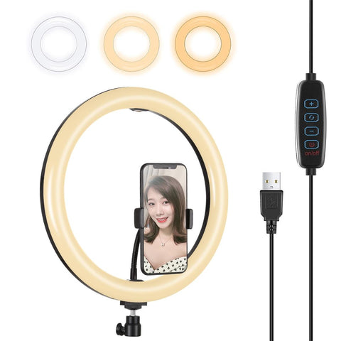 30Cm Usb Dual Colour Led Ring Light With Phone Clamp Black Selfie Lights