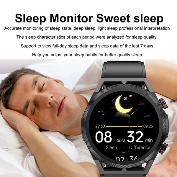 1.39 Inch Ips Screen Ip67 Waterproof Leather Band Smart Watch Support Body Temperature Monitoring / Ecg Black Smart Watches