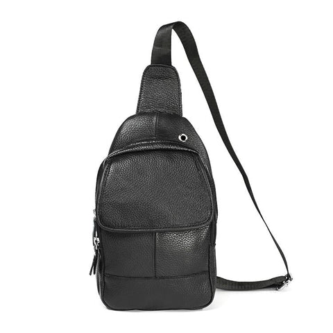 Men Litchi Texture Full Grain Cowhide Crossbody Bag Black Bags