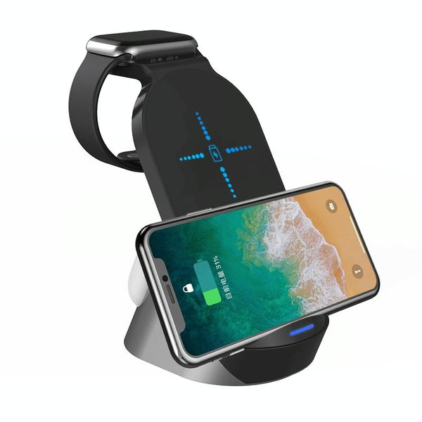 3 In 1 Wireless Charger For Iphone Apple Watch Airpods & Android Black Chargers & Cradles