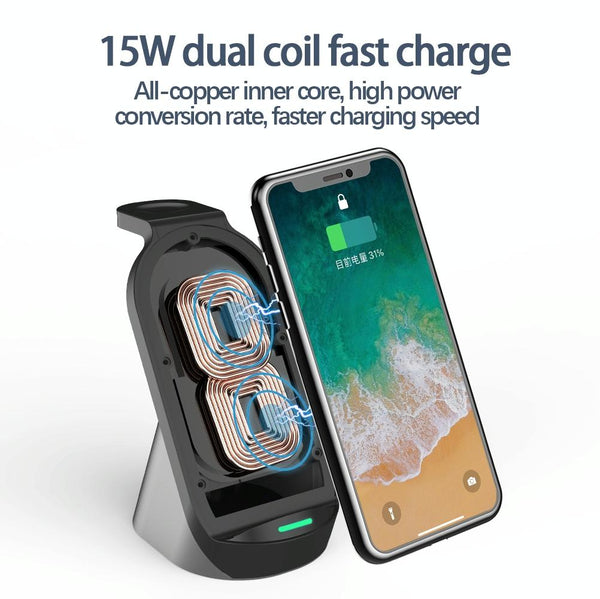 3 In 1 Wireless Charger For Iphone Apple Watch Airpods & Android Black Chargers & Cradles