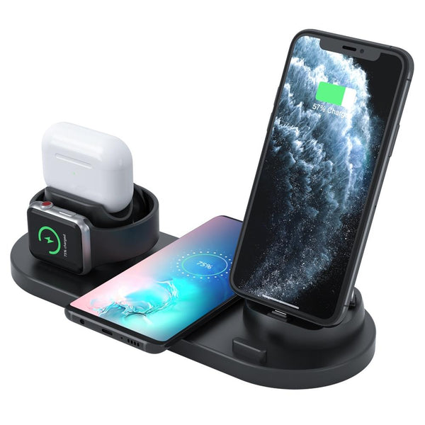 6 In 1 Wireless Charger For Iphone Apple Watch Airpods & Android Black Chargers & Cradles