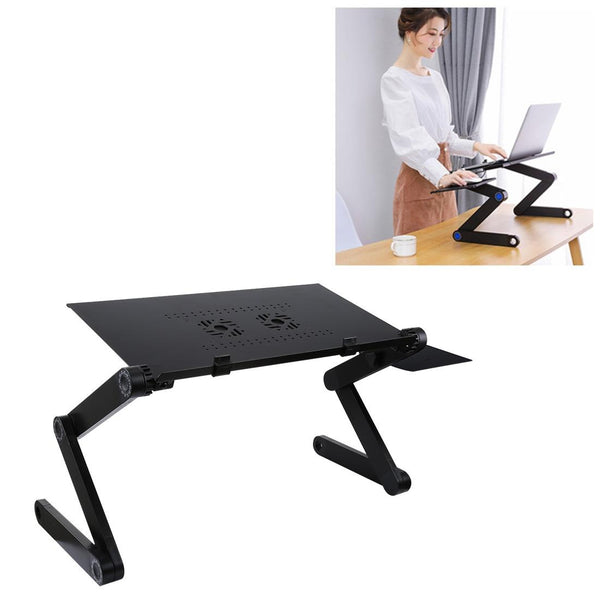 Foldable Laptop Stand With Fans & Mouse Pad Aluminum Black Stands Holders & Car Mounts