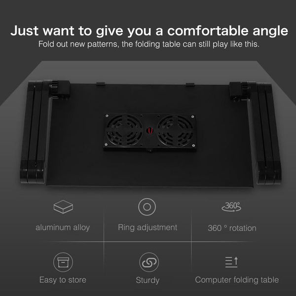 Foldable Laptop Stand With Fans & Mouse Pad Aluminum Black Stands Holders & Car Mounts