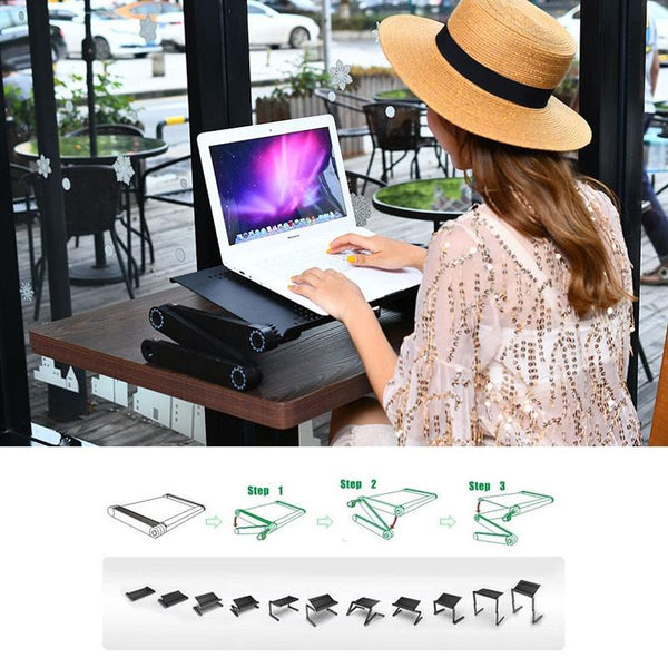 Foldable Laptop Stand With Fans & Mouse Pad Aluminum Black Stands Holders & Car Mounts