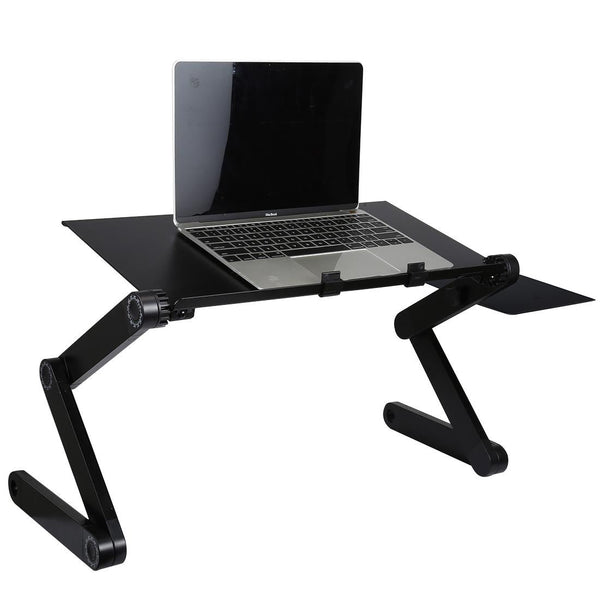 Foldable Laptop Stand With Fans & Mouse Pad Aluminum Black Stands Holders & Car Mounts