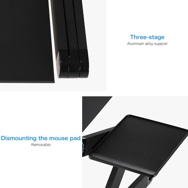 Foldable Laptop Stand With Fans & Mouse Pad Aluminum Black Stands Holders & Car Mounts