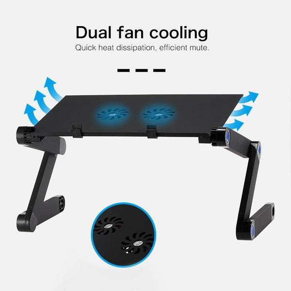 Foldable Laptop Stand With Fans & Mouse Pad Aluminum Black Stands Holders & Car Mounts
