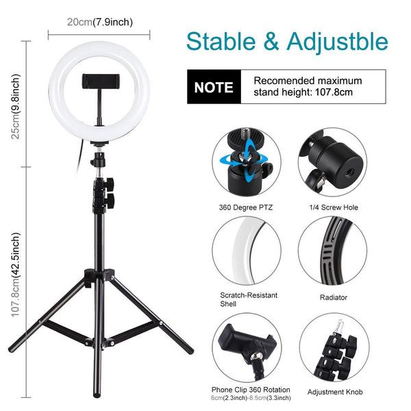 7.9 Usb Rgb Light With Dual Colour Temperature & Tripod Mount For Vlogging And Selfie Photography Black Tripods & Monopods
