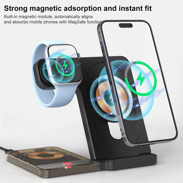 15W In Foldable Magnetic Wireless Charger With Night Light Black Chargers & Cradles