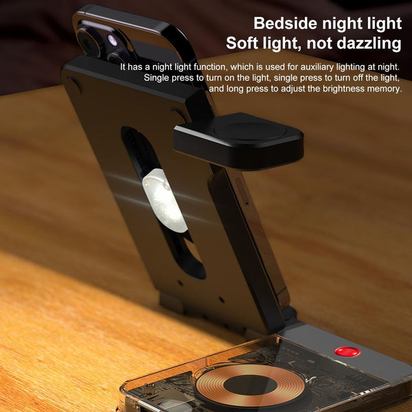 15W In Foldable Magnetic Wireless Charger With Night Light Black Chargers & Cradles