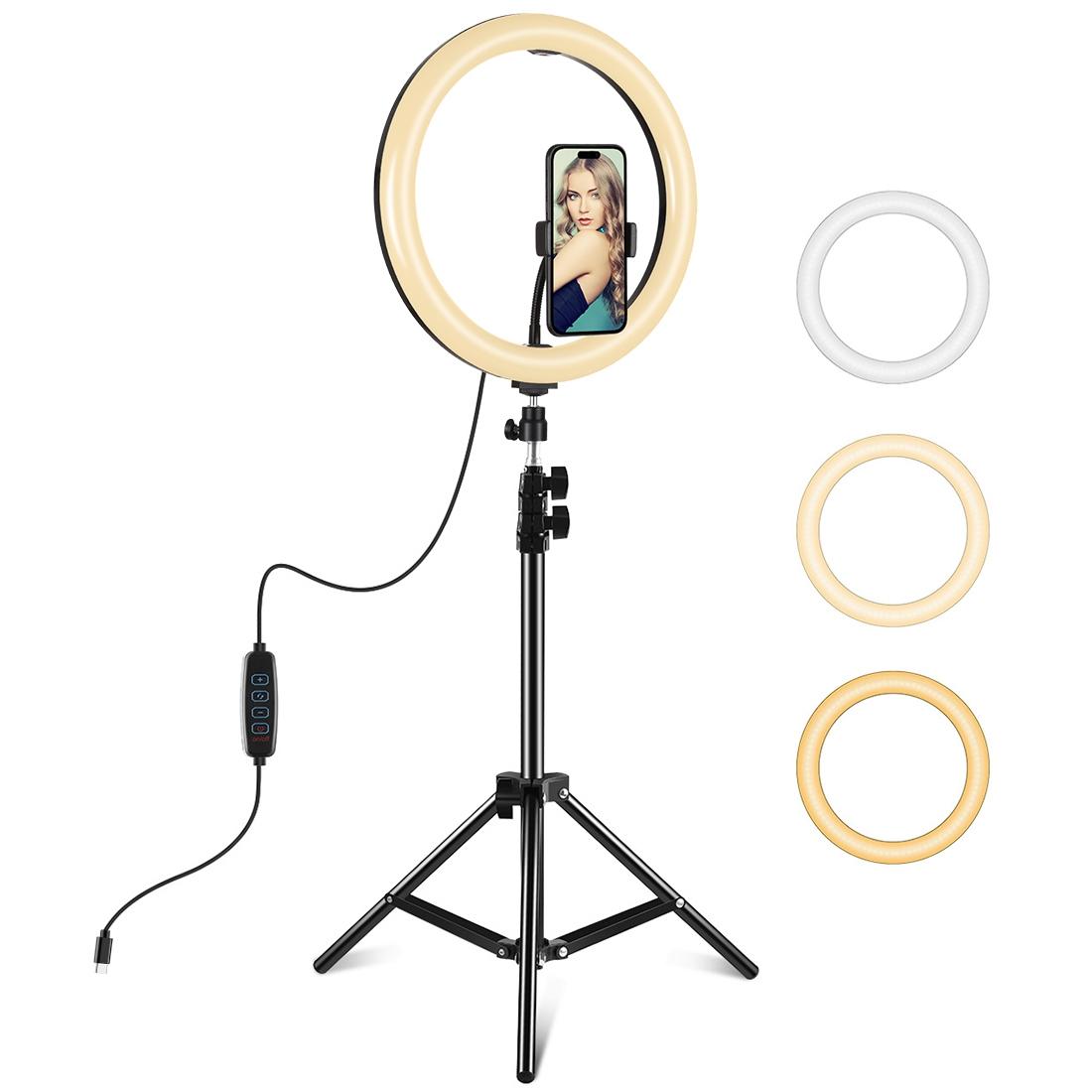 11.8 Led Ring Light With Tripod And Phone Clamp 3 Modes Dual Colour Temperature Curved Surface Black Tripods & Monopods