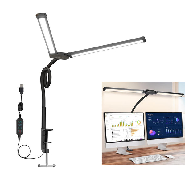 Double Head Clip Desk Lamp With Gooseneck Tube Led In Black Lamps
