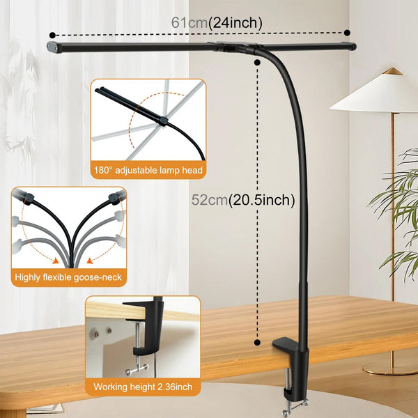 Double Head Clip Desk Lamp With Gooseneck Tube Led In Black Lamps
