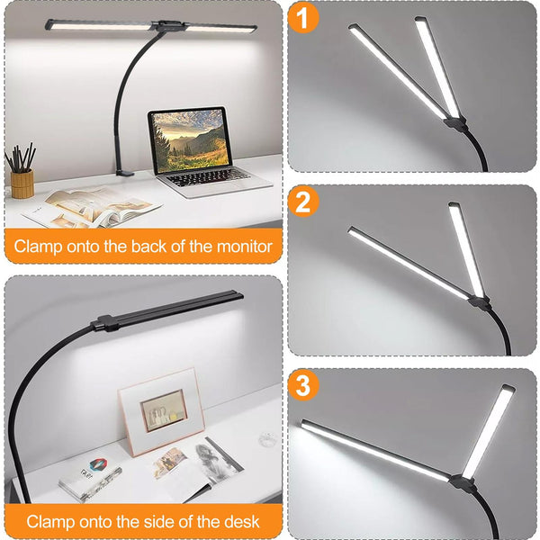 Double Head Clip Desk Lamp With Gooseneck Tube Led In Black Lamps