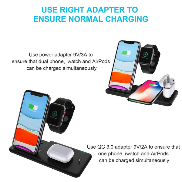 4 In 1 Wireless Charger Stand For Iphone Apple Watch Airpods Dual Phone Charging Black Chargers & Cradles