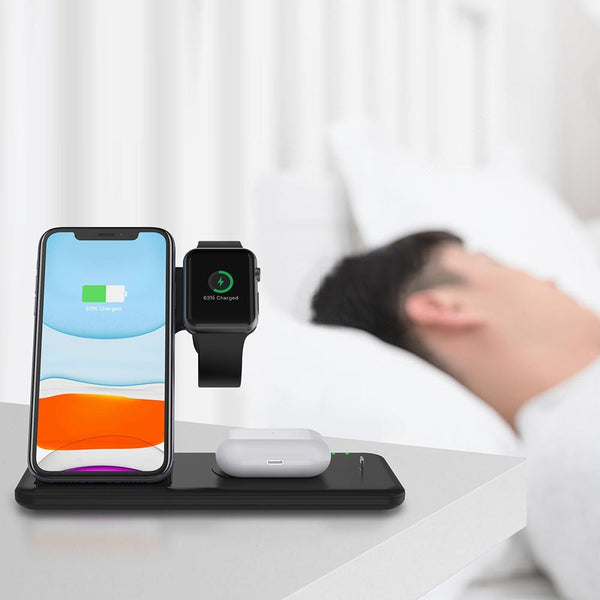 4 In 1 Wireless Charger Stand For Iphone Apple Watch Airpods Dual Phone Charging Black Chargers & Cradles
