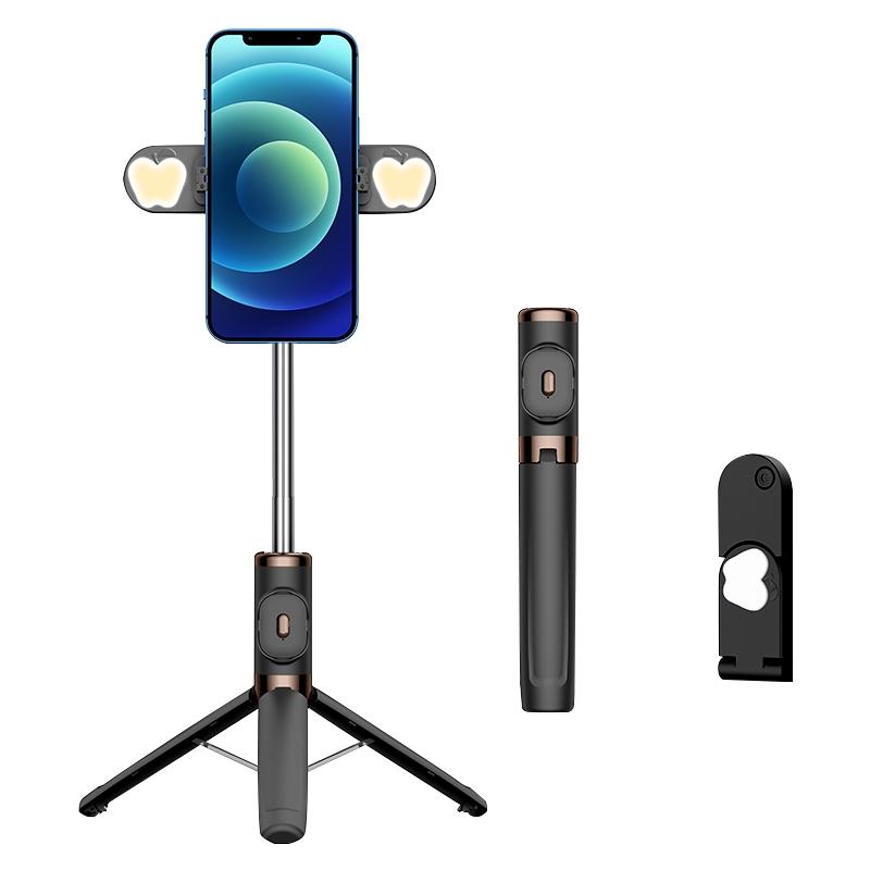 Bluetooth Remote Selfie Stick With Dual Fill Light And Tripod_Black Selfie Sticks