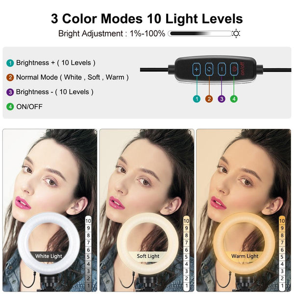 6.2 Inch Led Ring Light With Usb Three Modes Dimmable Vlogging Photography Mount Selfie Lights